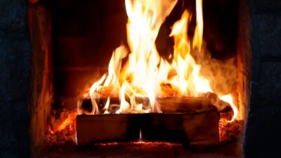 Fireplace crackling and popping