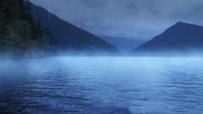 Lake landscape with rain sounds