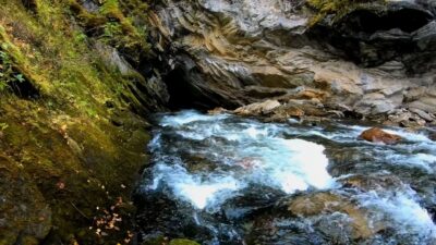 Strong river flowing into a cave