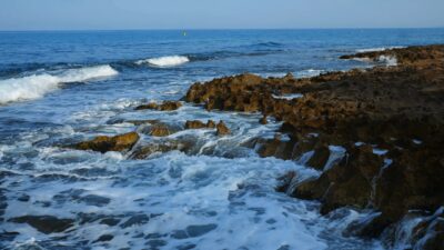 Waves crashing against the shore